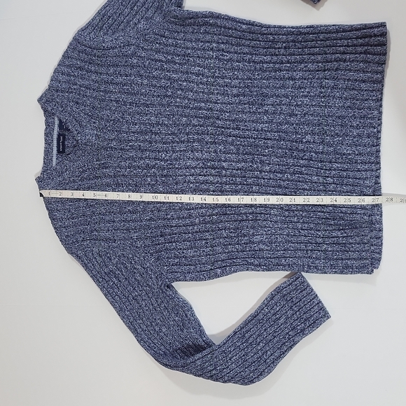 VINTAGE STRUCTURE 100% Cotton 2 Tone Blue V-Neck Sweater - Picture 4 of 7